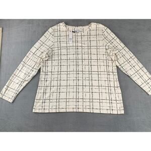Chico’s Touch Of Cool Plaid Layering Tee Top Basic Knit English Cream Size XL